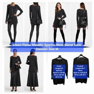 Eileen Fisher Metallic Sparkle Wool-Blend Tunic Sweater Size M